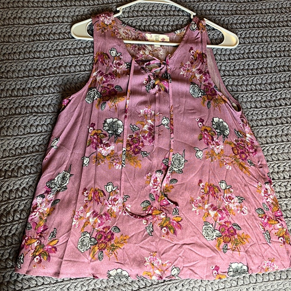 Floral lace up tank top